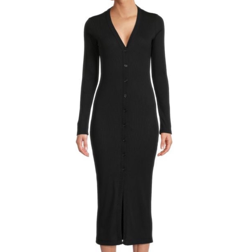 Black midi dress long sleeve with buttons